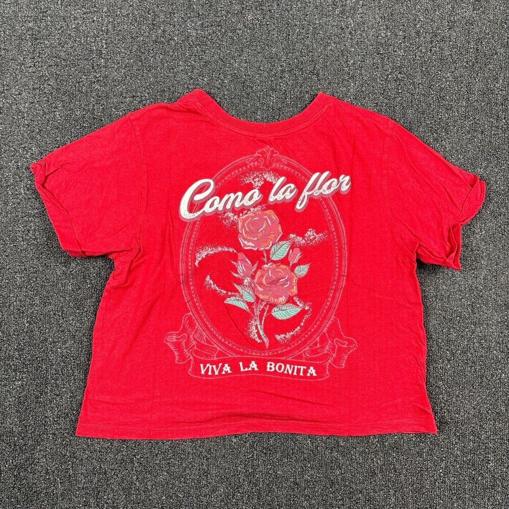 Selena T Shirt Women's Como La Flor Cropped Red Floral Rose Print Size Medium